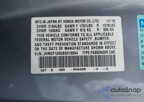 2011 Honda Cr-Z Ex z USA, uszkodzony, nr VIN JHMZF1D63BS010554